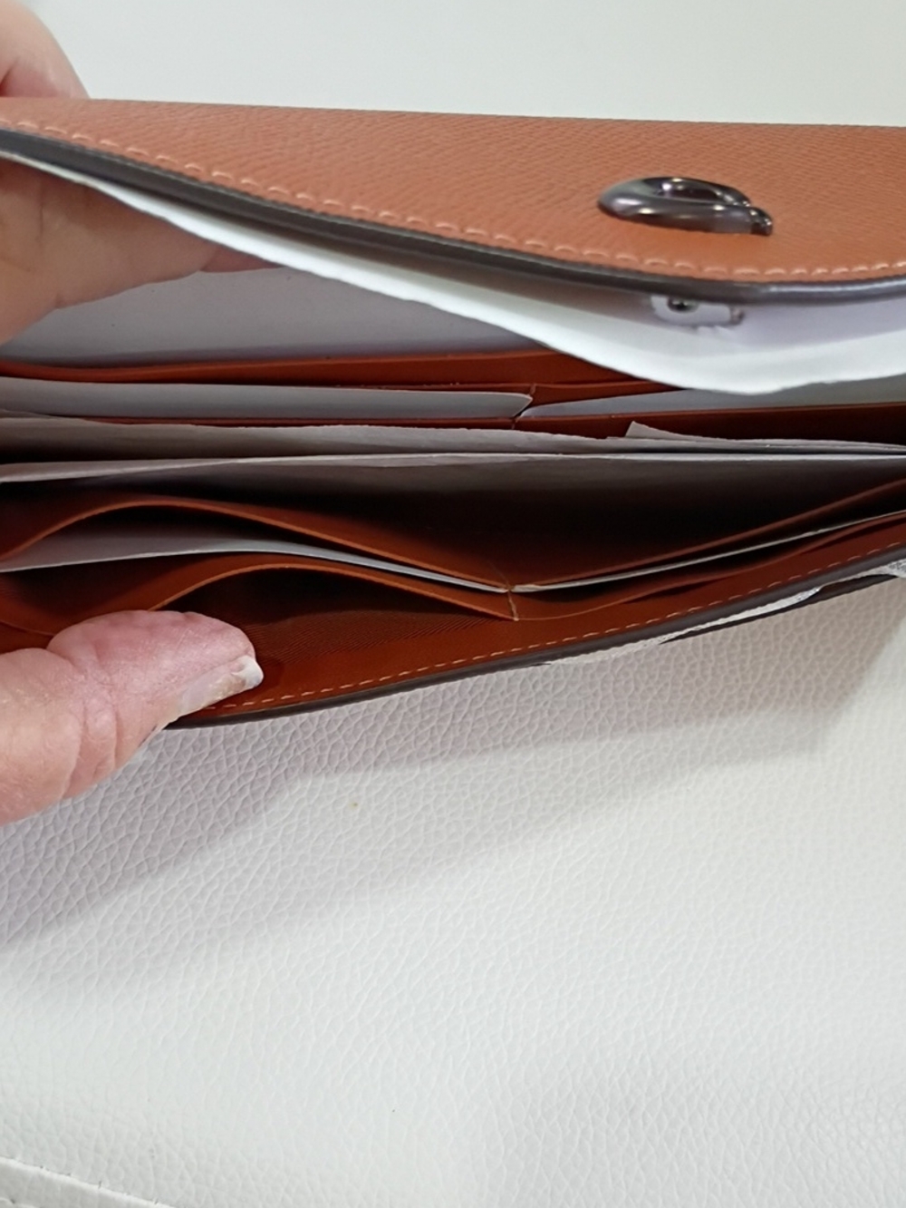 Coach Wyn Cross-grain Leather Envelope Wallet in Rust Brown & Mustard - Picture 7 of 8